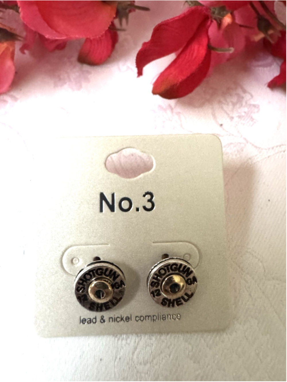 No 3 Gold Silver Small Stud Shotgun Shell Earrings Country Western Bullet NEW